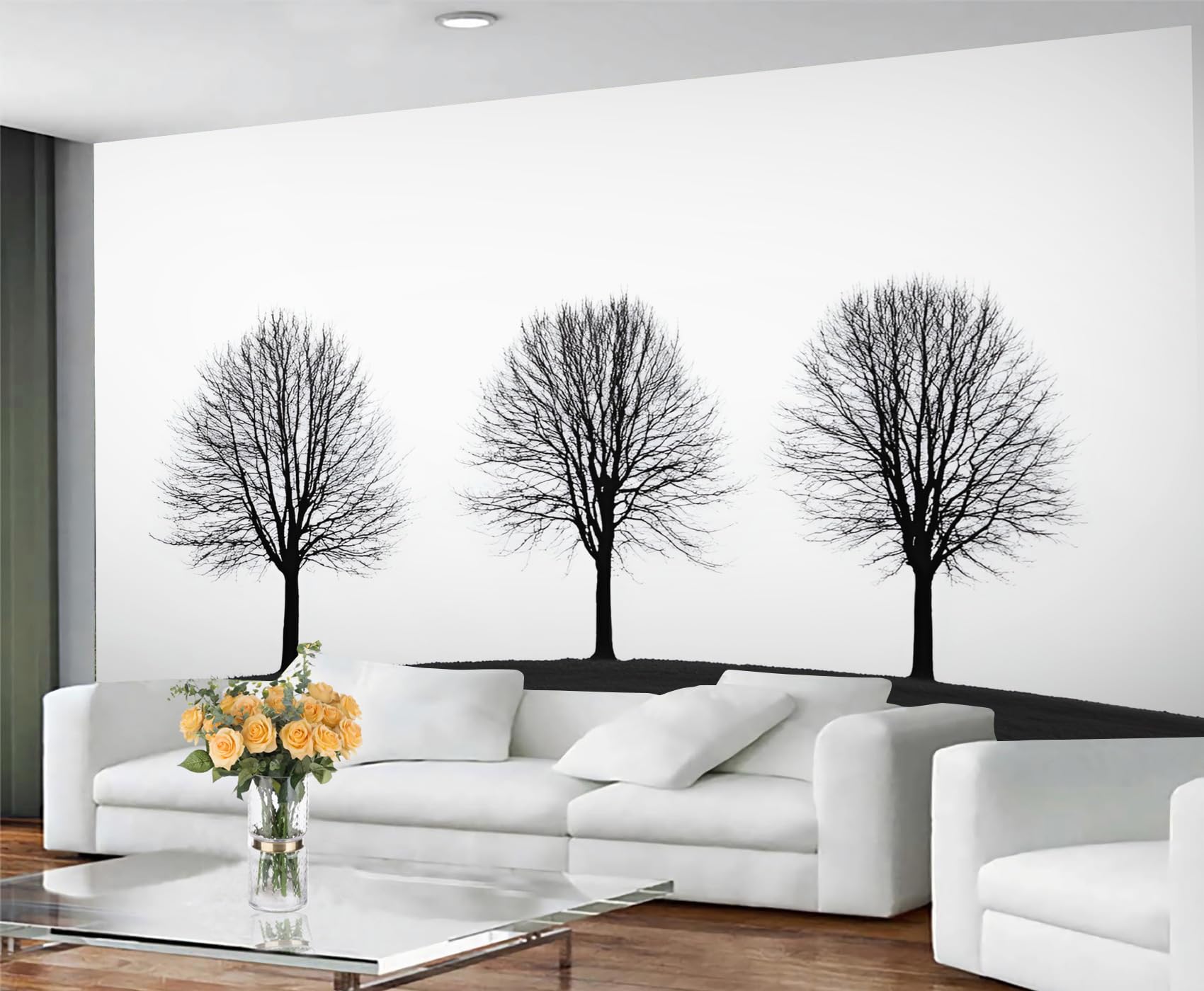 GIVLWF Tree Wallpaper, Simple Black & White Self Adhesive Wallpaper for Living Room, Renter Friendly Wall Paper for Bedroom, Nordic Tree Wall Mural - Large Home Decor 100x100 cm — image 1