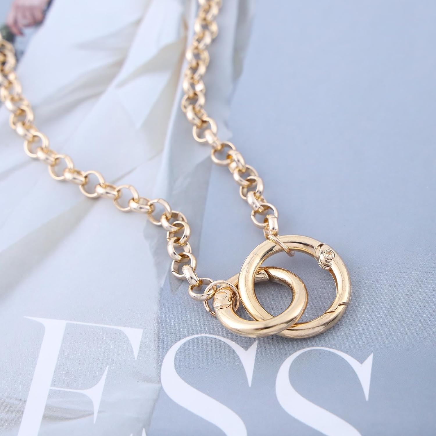 Gold Chunky Choker Necklace - Interlocking Circle Pendant - Double Infinity Circle - Women's Boho/Vintage Jewelry - Image 6