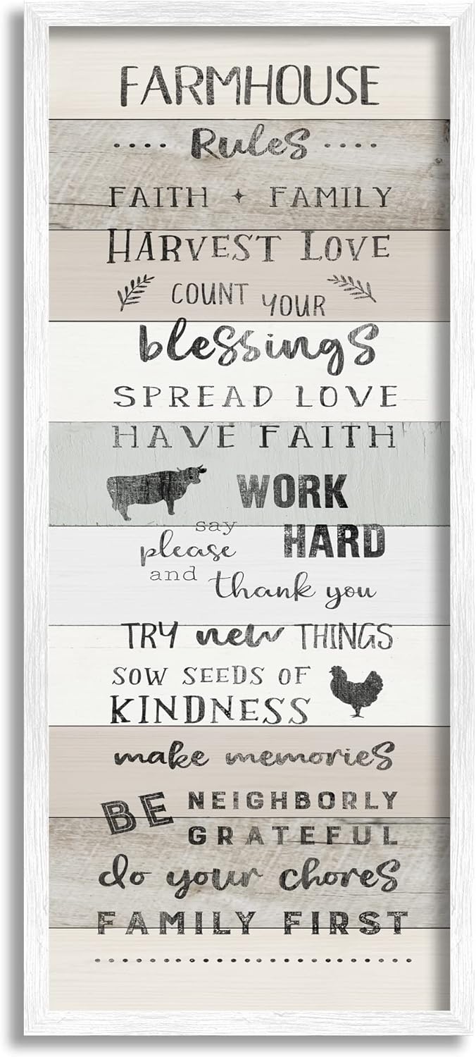 Stupell Industries Farmhouse Rules Inspirational Family Phrases Striped Plank Pattern, Design by CAD Designs