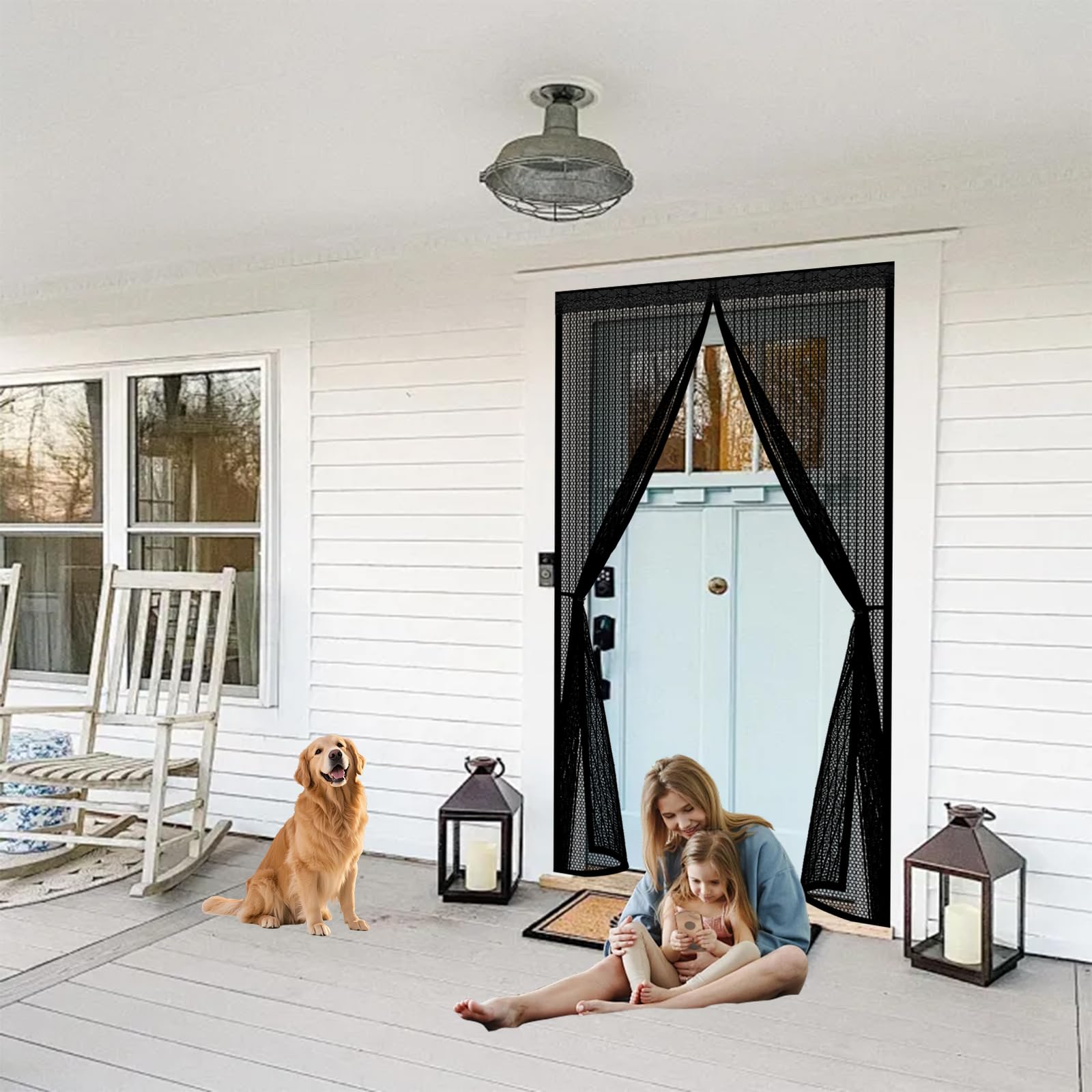 Qenhyun Black Mesh Curtain 290 X 205 Cm Keep Bugs Out, Full Frame Magic Tape, Powerful Magnets, Self Sealing, No Drill Installation, Fly Door Screen Mesh For Balcony Bedroom Doors,