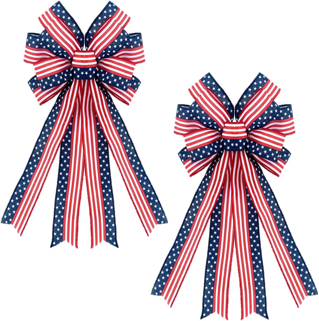 EZ KITCHEN2 PCS Large Patriotic Bow 24 Inch America Flag Wreath Bow Stars & Stripes Designs for 4th of July Independence Day Hanging Indoor & Outdoor Bunting Wreath Holiday Party Door Wall Decoration