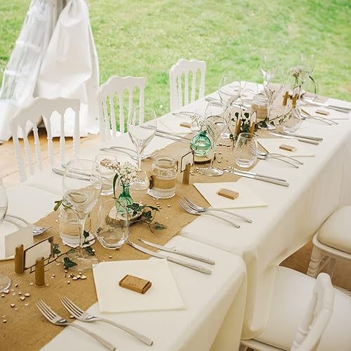 Miniatura 10 de Paquete de 12 caminos de mesa de arpillera de 12 x 108 pulgadas, camino de yute caqui rústico para boda, camino de mesa de arpillera para