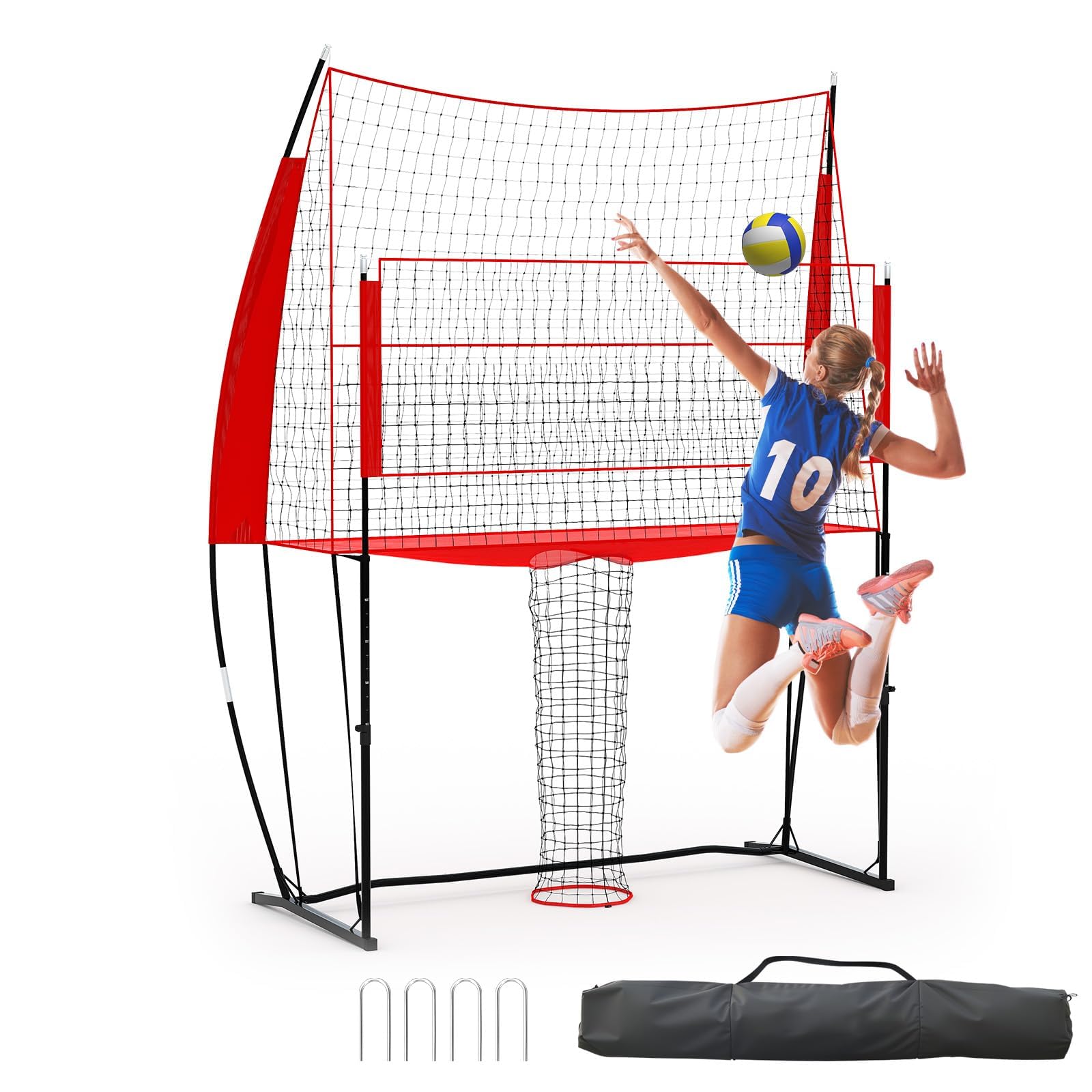 Filet de Volley-Ball réglable 2,4 x 3,4 m, Filet de Volley-Ball réglable pour l'entraînement，vec Sac de Transport, Cadre Robuste pour la Pratique en extérieur et en intérieur