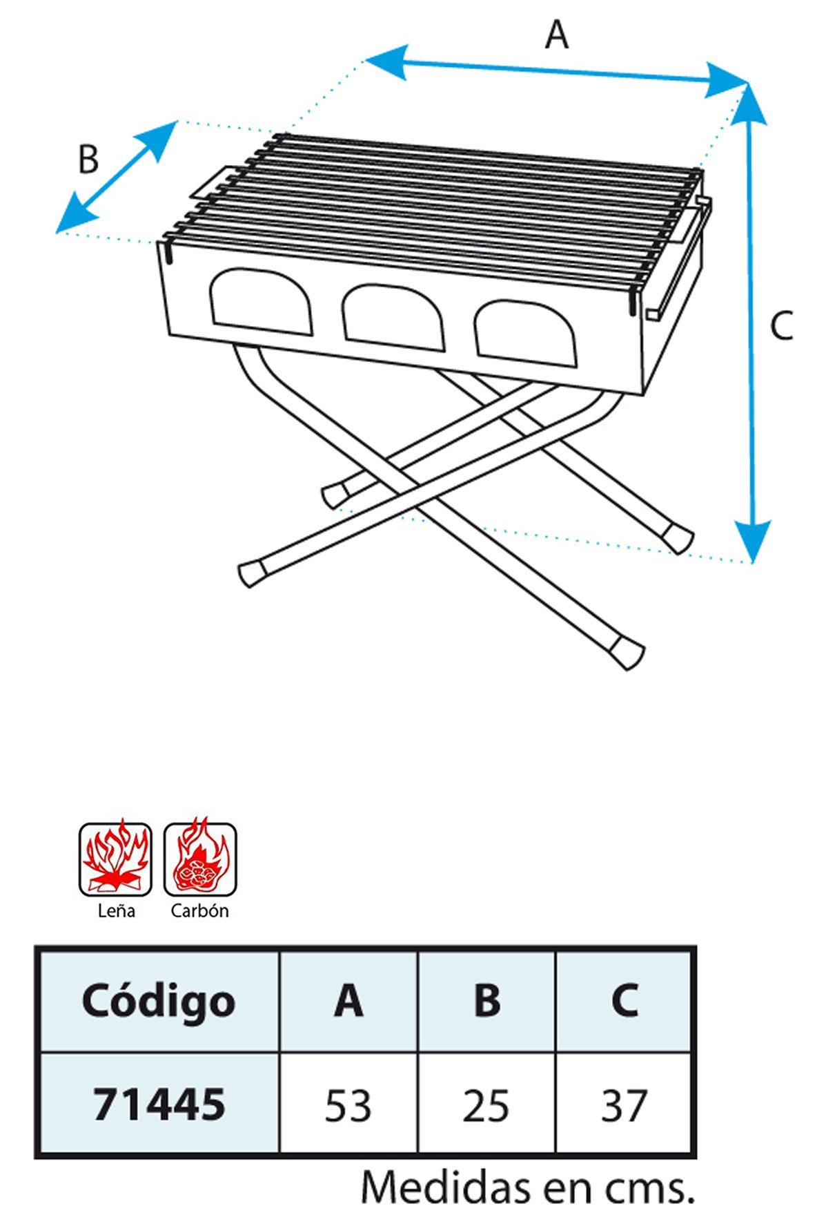 Imex El Zorro – Barbacoa Plegable Parrilla Cincada | 50x26x45 cm | Hierro Pintado Resistente al Calor hasta 800 °C | Ideal para Camping, Terraza y Espacios al Aire Libre