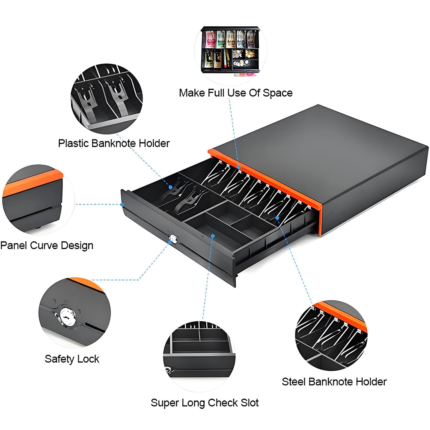 Caja registradora electrónica, Pantalla táctil LED de 15,6", Terminal de Punto de Venta con escáner portátil, Teclado de 101 Teclas, Impresora térmica de 58 mm Orange-SingleScreen