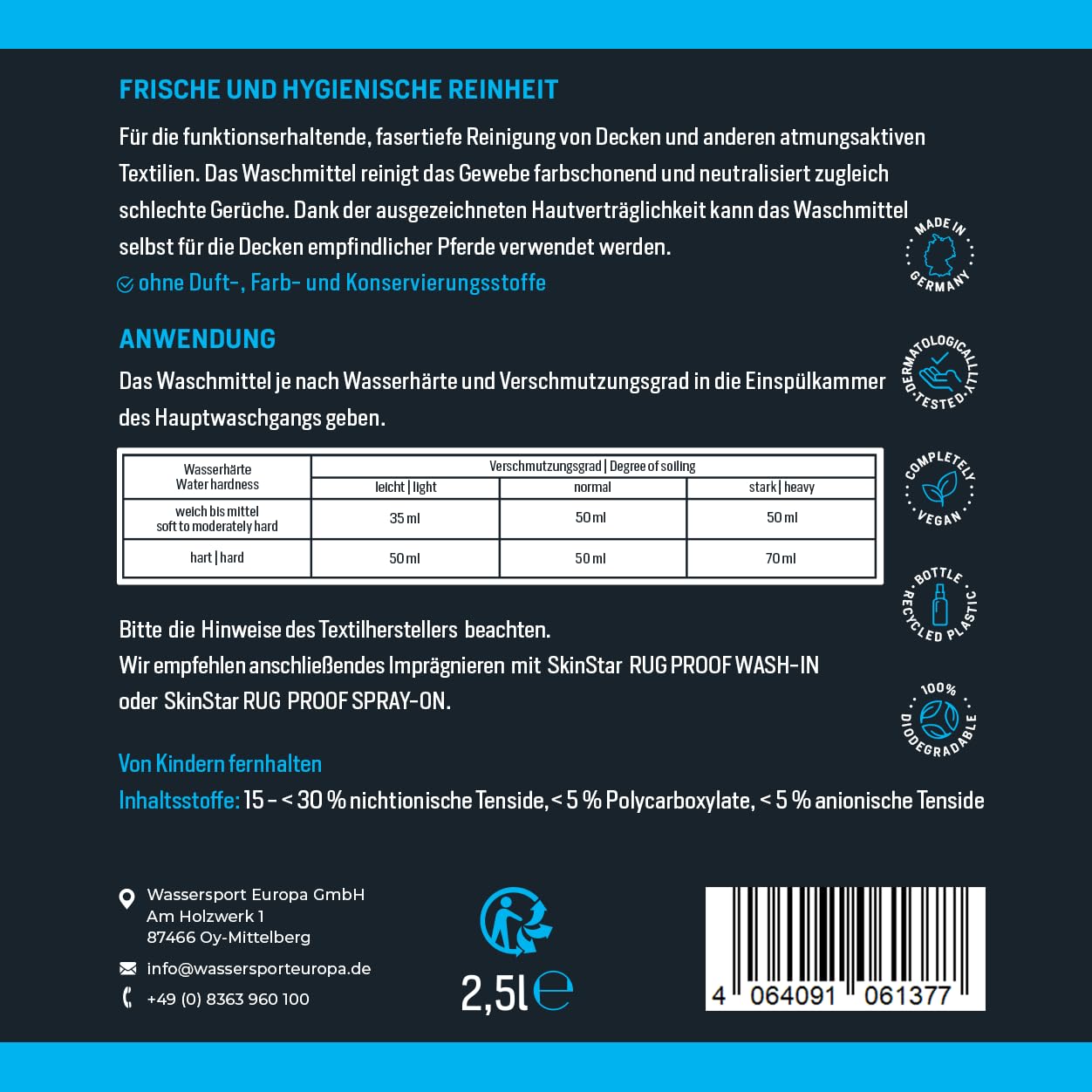 SkinStar Pferdedecken-Waschmittel ohne Duftstoffe + Wash-In Imprägnierung Doppelpack je 2,5L