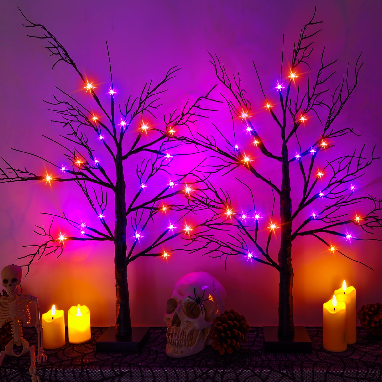 Halloween Decorations Indoor-2 Pack 24 Inch Lighted Black Halloween Tree