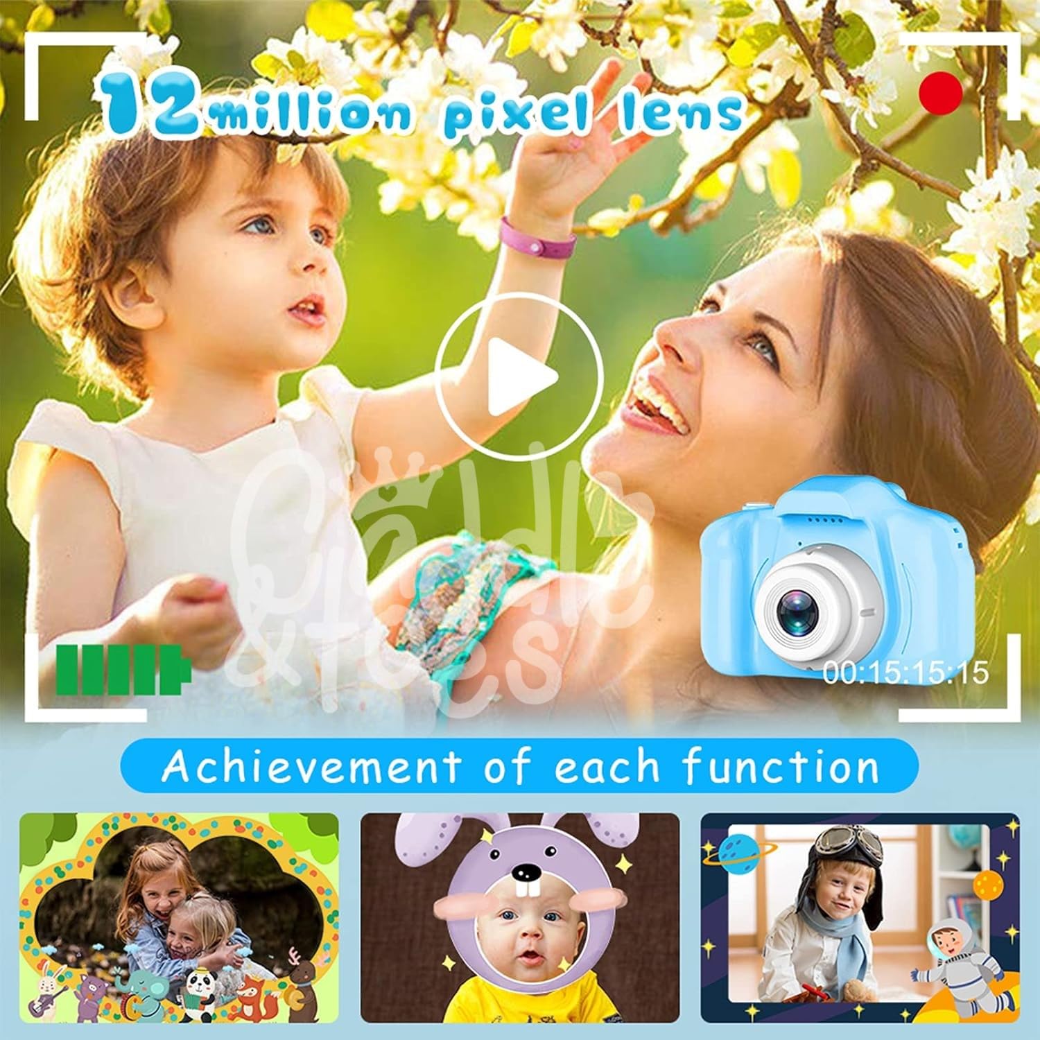 CADDLE & TOES Kids Digital Camera/Selfie Dual Lens/HD Camera/Video Recorder/Games/ 4GB SD Card(Included)/ 2.0 Inch Screen/High Battery Life/Gifts for Kids Girls Boys 4+ 5 6 7 8 (Ocean Blue) - Image 4 thumbnail