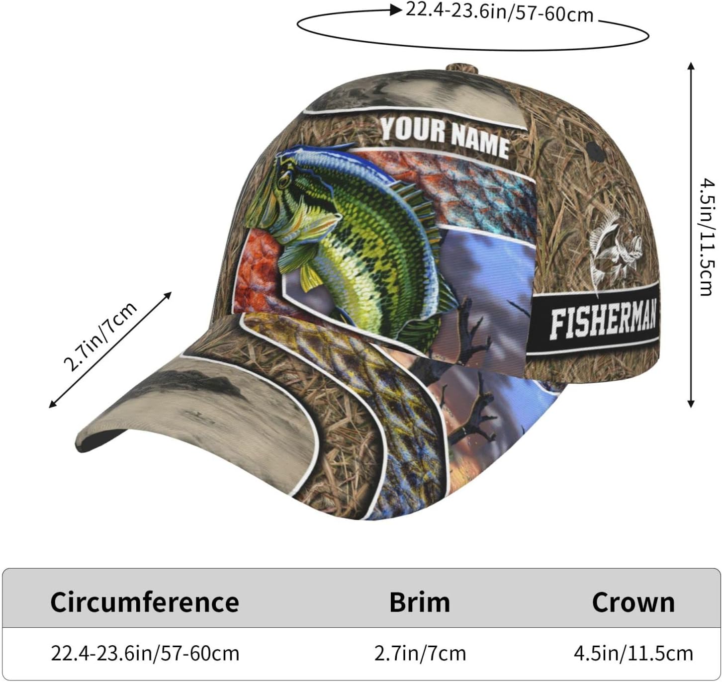 Fishing Hats Cap for Men Women Custom Text Personalized Adjustable Baseball Cap Dad Cap Fishing Hat