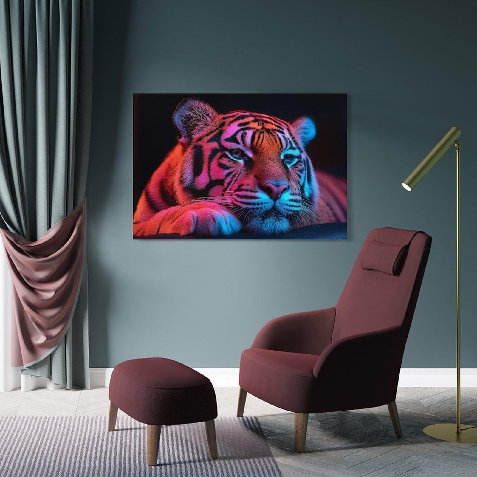 Junmoney Neon Tiger Portrait(2) Wall Picture Print 08x12inch(20x30cm), for Calm Bedrooms, Home Corners Or Flats, Home Artwork with A Soft Interior Feel