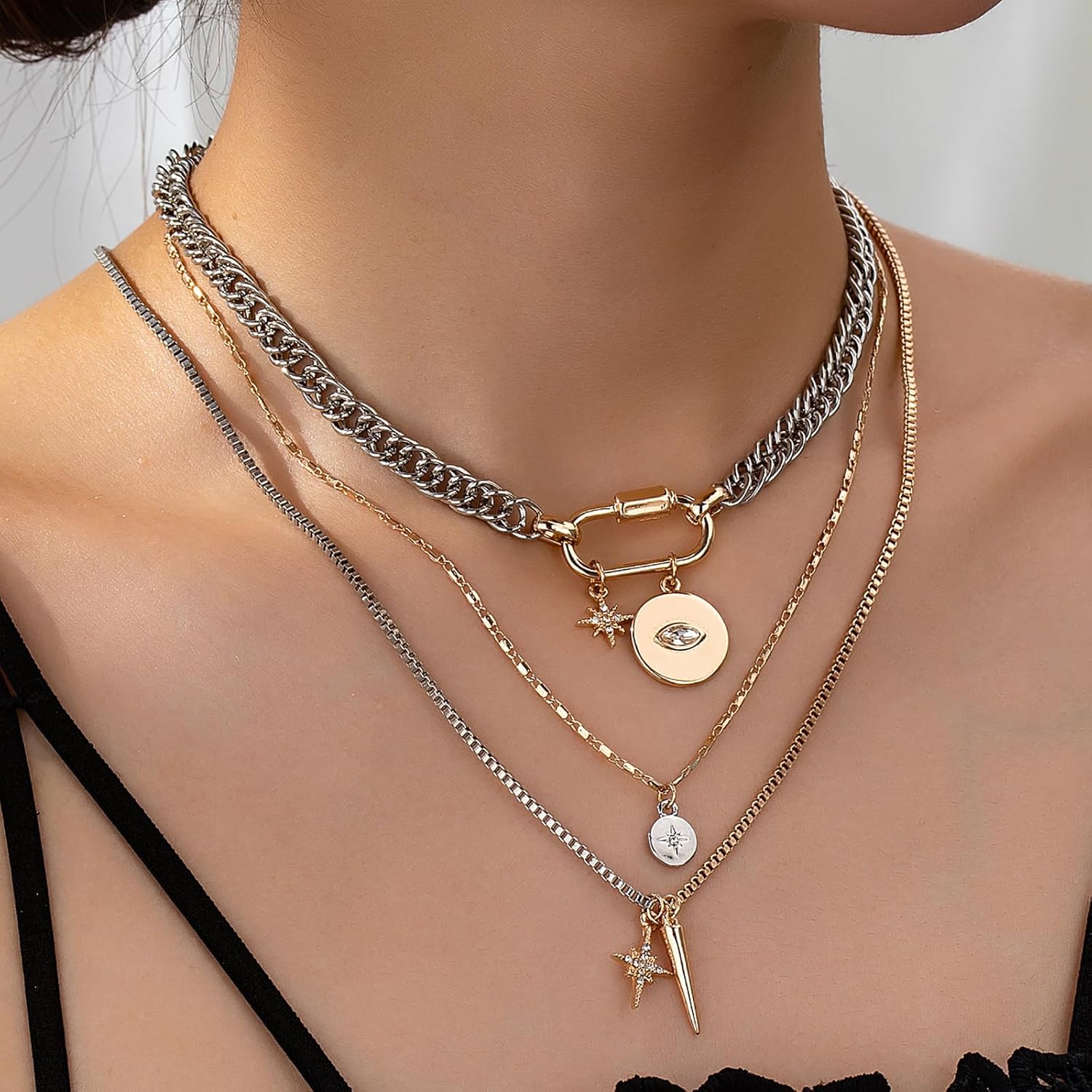 Layered Coin Necklace for Women Mixed Metal Necklace Chunky Two Tone Necklaces Paperclip Cuban Chain Necklaces Trendy Statement Jewelry Gifts - Image 2