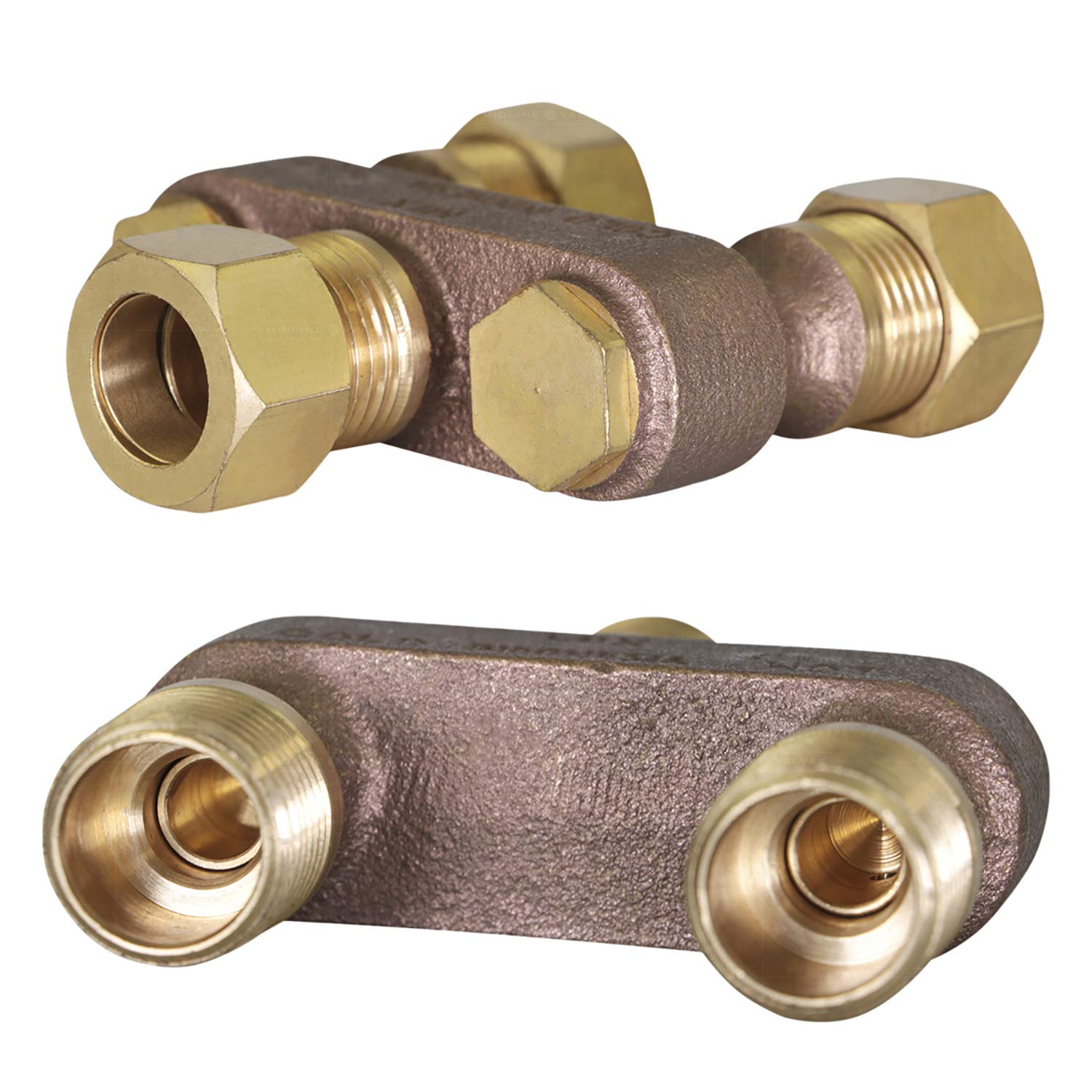 Midline Valve S1291 zawór przeciwpotowy do zbiornika toaletowego z nakrętkami, 1,27 cm, przyłącza SWT, mosiądz