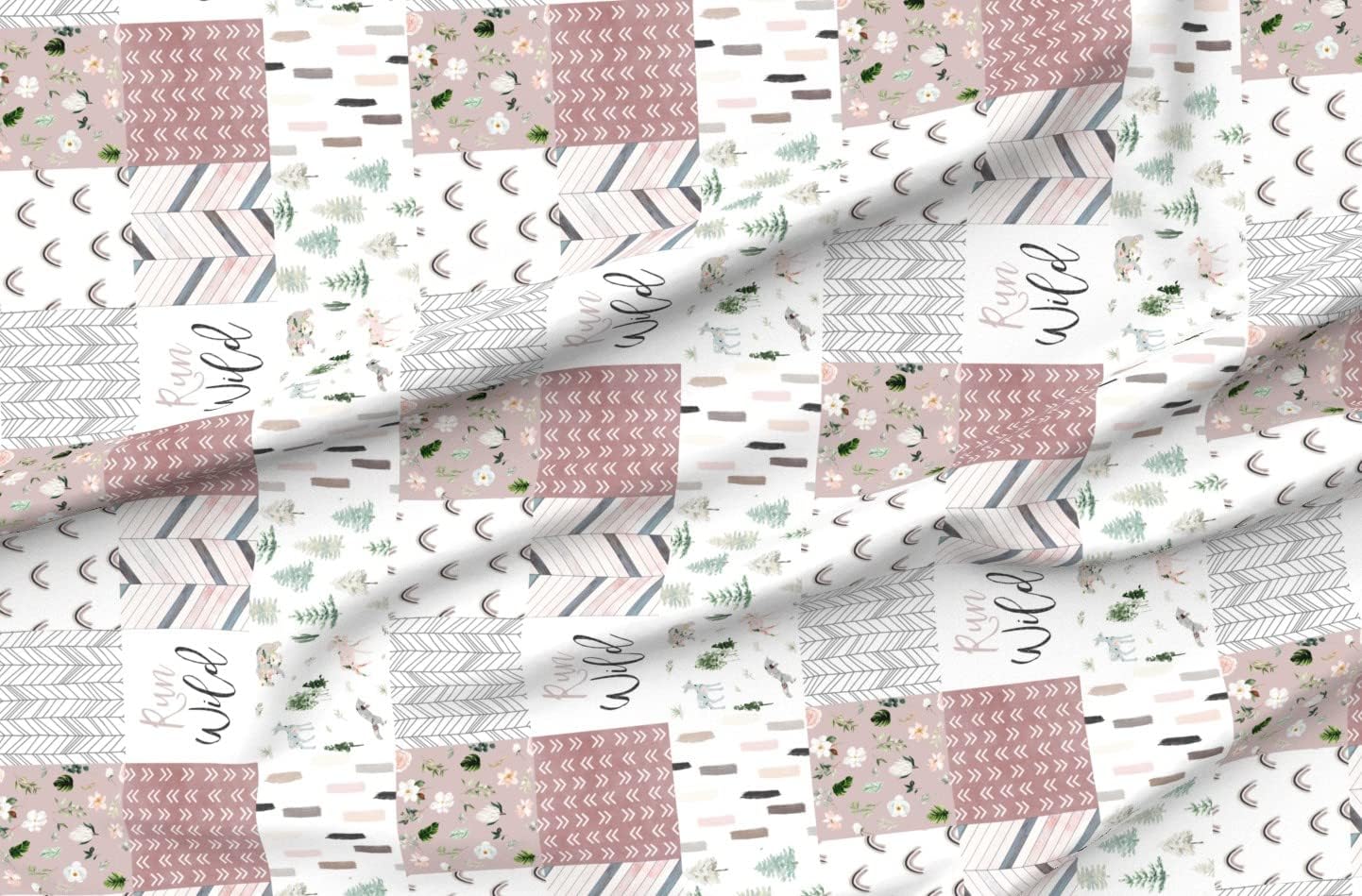 Spoonflower Fabric - Run Wild Woodland Watercolor Boho Floral Florals Flowers Printed on Organic Cotton Sateen Fabric by The Yard - Sewing Quilting Apparel Home Decor