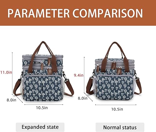 Miniatura 2 de MOV COMPRA Bolsa de almuerzo para mujeres y hombres, lonchera expandible de doble cubierta, bolsas de almuerzo grandes, lonchera a prueba de fugas,