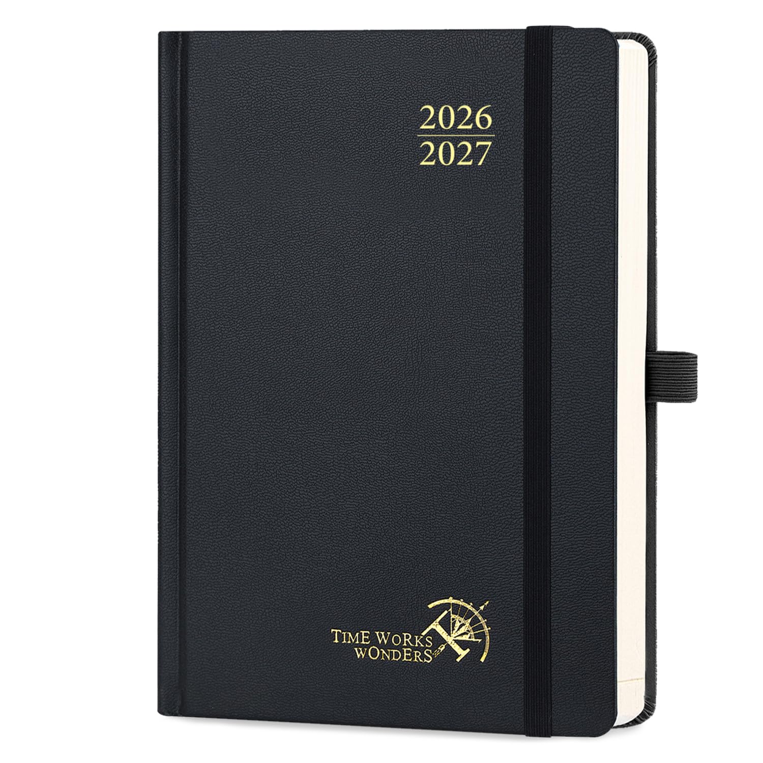 POPRUN 2026-2027 Daily Planner One Page Per Day (Medium - 5.75" x 8.5") - Academic Calendar Book(July 2026 - June 2027), 2026 Day Appointment Book with Pen Holder, Hardcover - Black