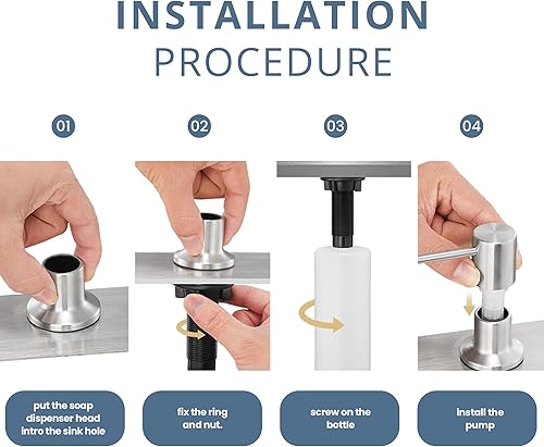 Miniatura 4 de SBEN Juego de dispensador de jabón de cocina integrado (botella recargable grande de 17 onzas incluida), dispensador de jabón de acero inoxidable,