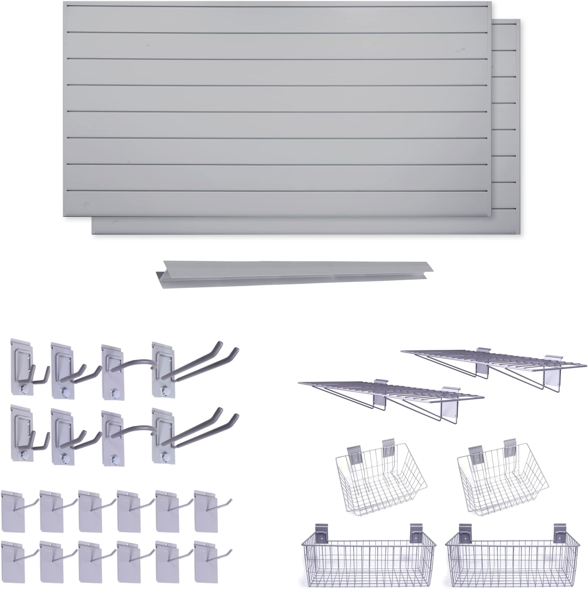 Crownwall 6" Slat Wall Super Organizer Bundle (64 sqft) with 26-Piece Accessory Kit (Graphite)