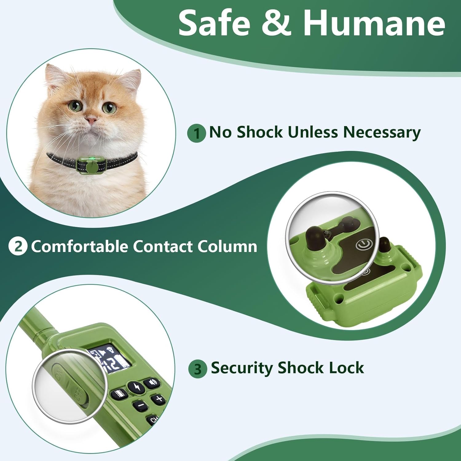 Cat Shock Collar, Ultra-Light & Thin Cat Training Collar with 2000ft Remote, Tailored for Cats & Small Dogs, 99-Level Precise Training to Stop Meowing, Effective for Bad Behavior，Green