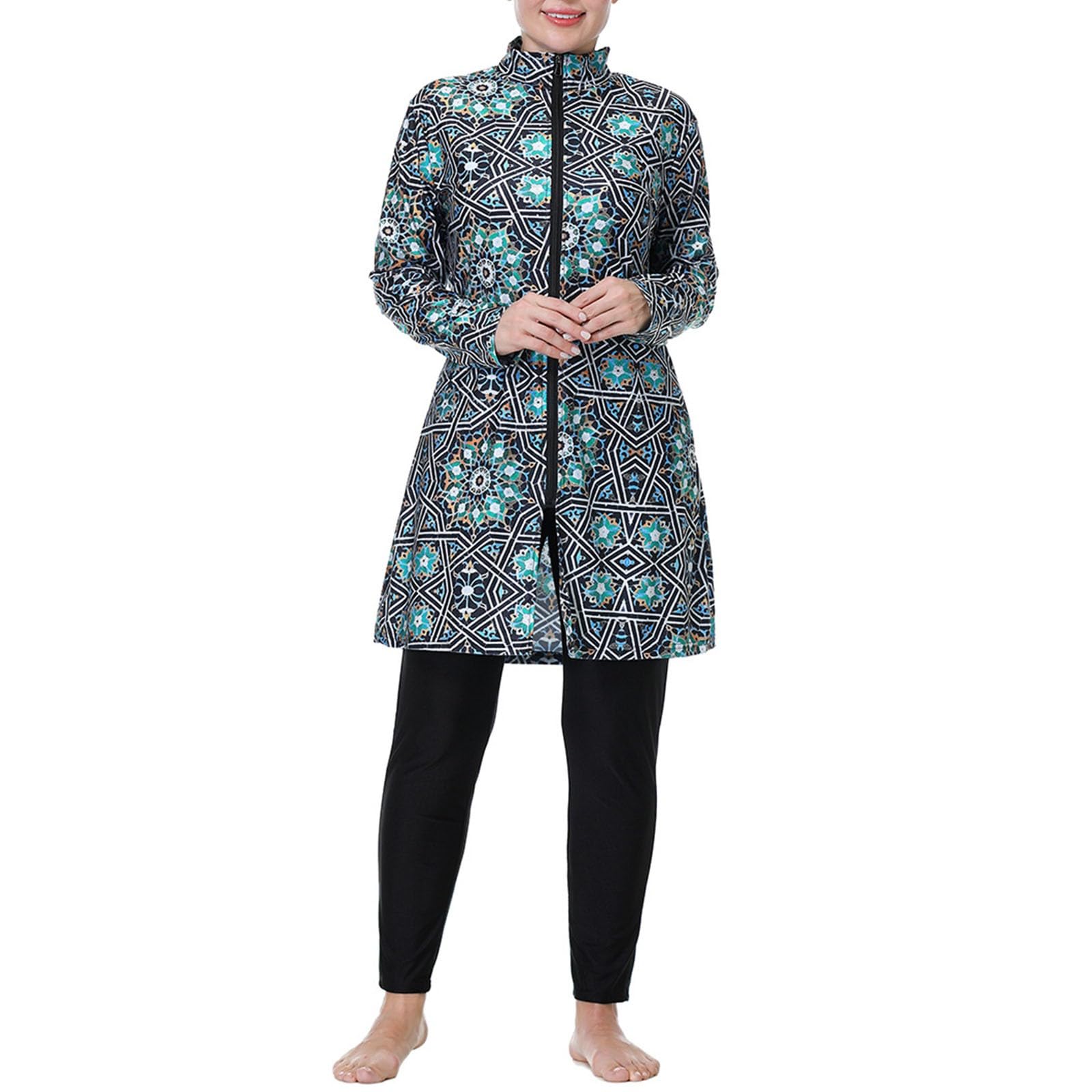 Générique Burkini intégral pour Femme Musulmane, Maillot de Bain Couvrant Ample à Manches Longues avec Capuche et Pantalon, Taille Haute, idéal pour la Natation et la Plage