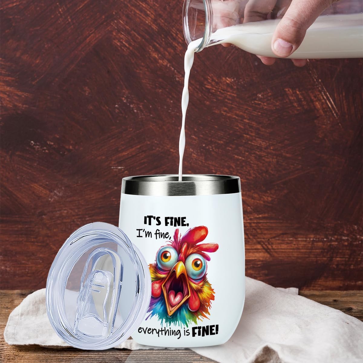 Funny Quotes Wine Tumbler, Sarcastic Chicken Gifts Chicken Decor Stuff Double Wall Vacuum Insulated Coffee Mug Wine Glass 12 oz Tumbler with Lid for Women Men Coworker Office Work Birthday Christmas - Image 6