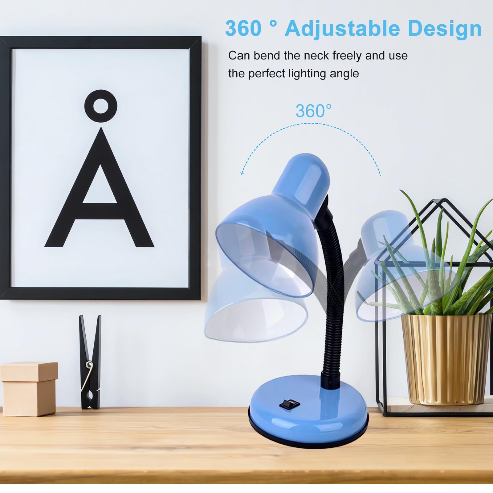 Blue Metal LED Desk Lamp with Flexible Gooseneck