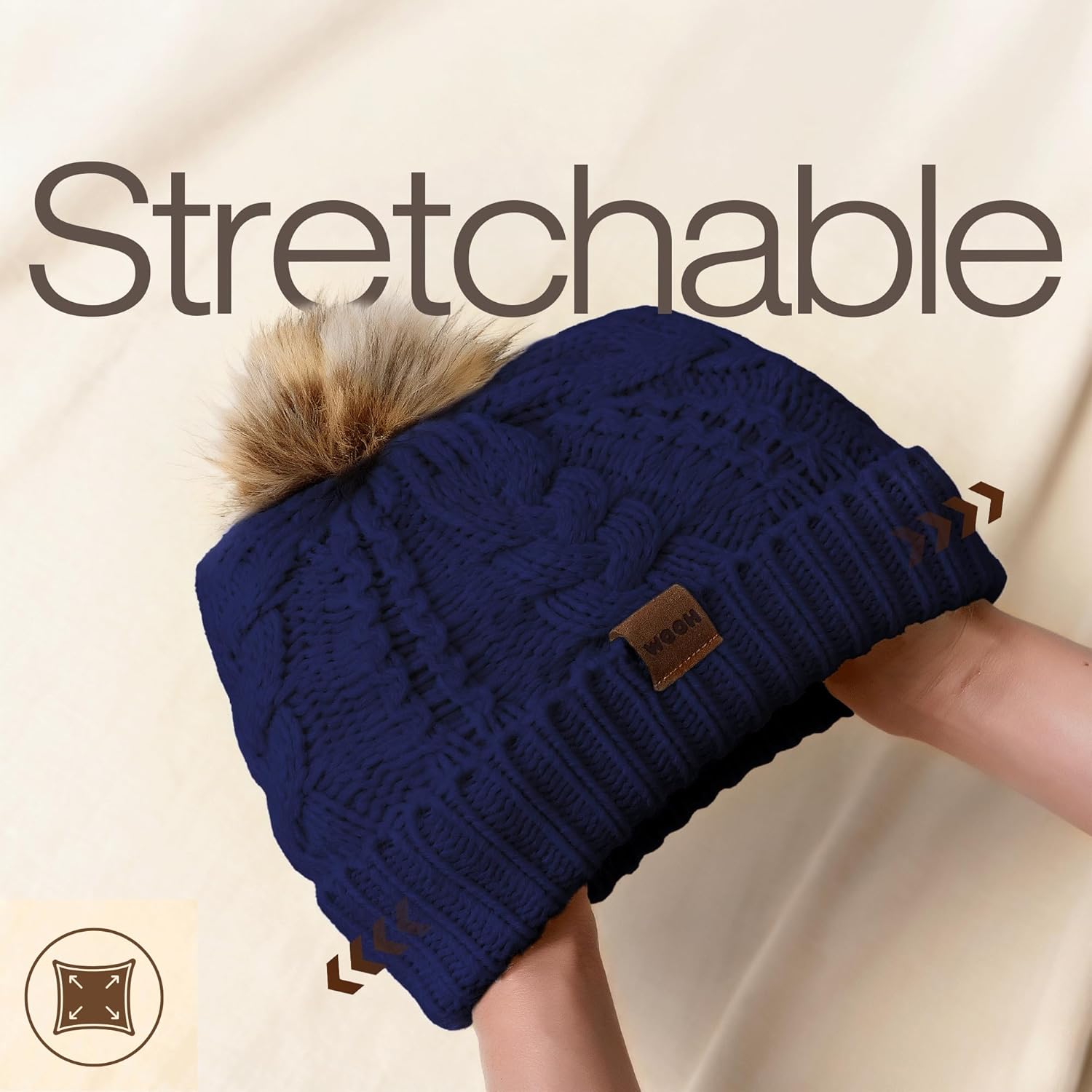 WOOH Womens Beanies for Winter,Knit Hat with Faux Fur Pom Pom Beanie for Women,Warm Fleece Lined,Less Static - Image 3