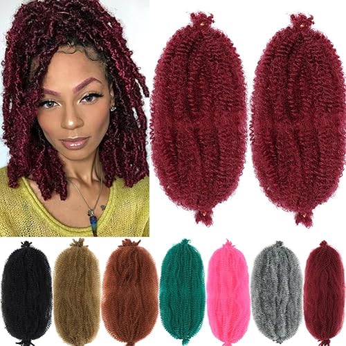 Cabello trenzado burdeos preestirado, 2 paquetes de cabello trenzado rojo Marley Twist preesponjado para rastas sintéticas de ganchillo de 12