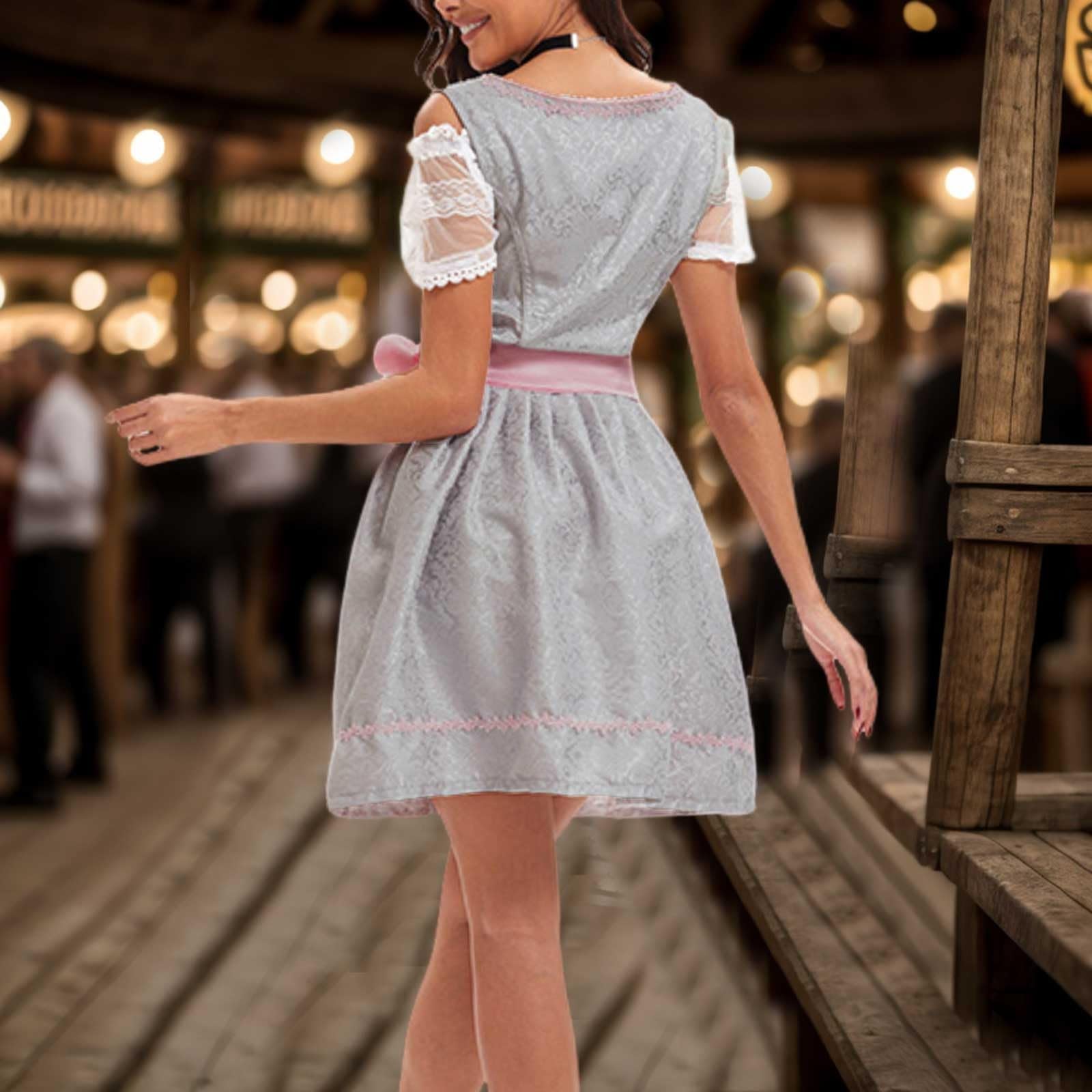 Dirndl Damen 3 Teilig - Trachtenkleid Dirndlkleid Trachten Kleid + Dirndlbluse+Schürze Grosse Grössen Dirndel Trachtenmode Dirndl & Dirndl-Sets für Frauen Mädchen Oktoberfest Outfit S-5XL