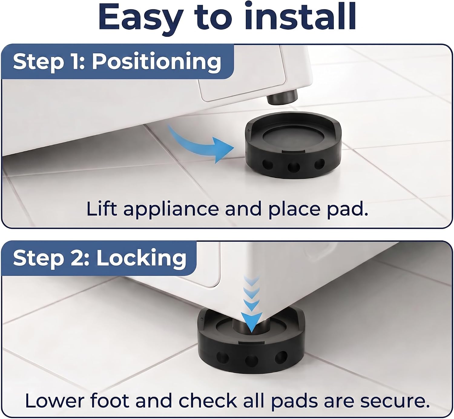 Anti Vibration Pads for Washing Machine - 4 Pack Round Rubber Washer Feet, 1" Non-Slip Washer Dryer Stabilizer Pads, Stops Moving, Noise & Shock Reduction