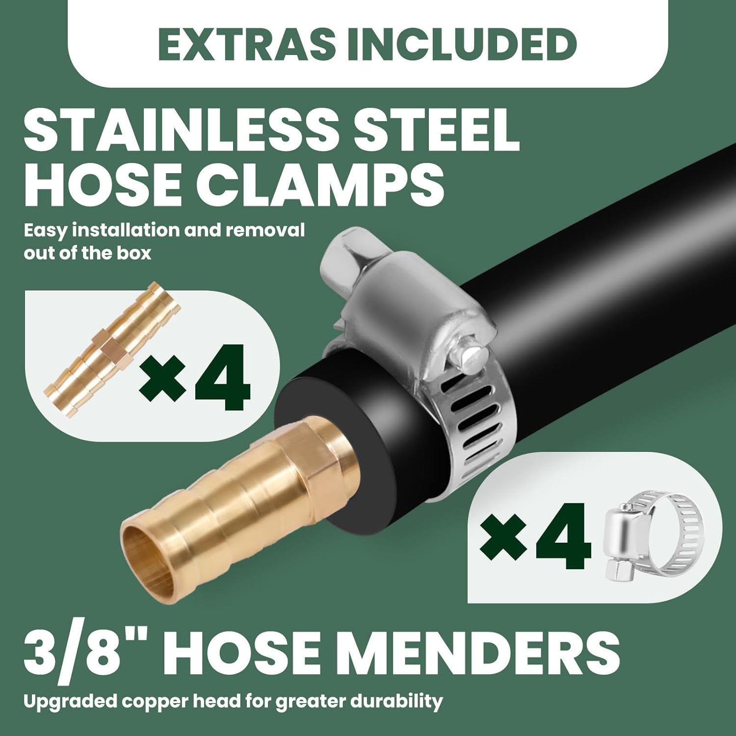 Self Sinking Aeration Hose 3/8 Inch100FT, Weighted Pond Aerator Tubing with 4 Stainless Steel Clamps & 4 Copper Menders for Aquaculture and Garden Ponds