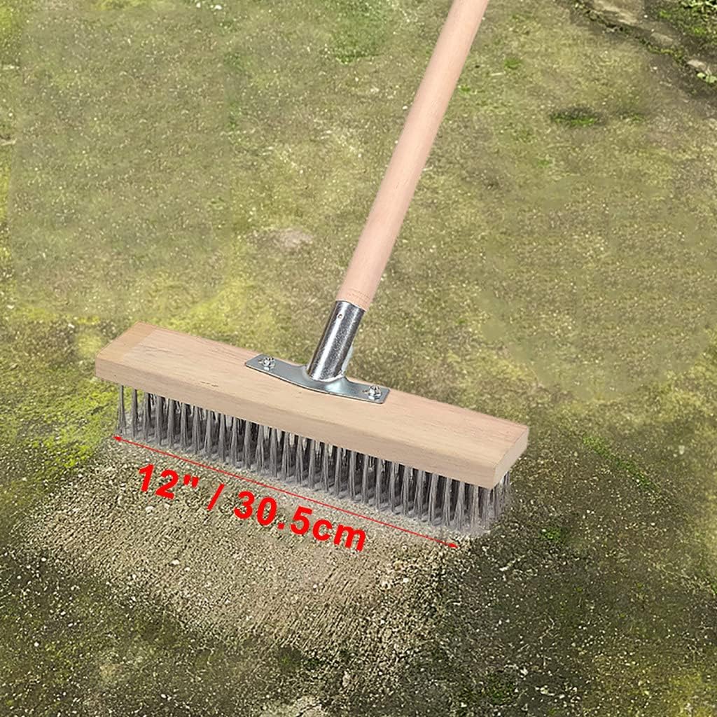 12" Heavy-Duty Rough Surface Floor Brush,Stainless Steel Wire Large Deck Scrub Brush 12" x 2.7” Removes Snow, Dirt & Grime on Drivways, Steps, Patios, Decks, Tile, Cement Without Stick (12")