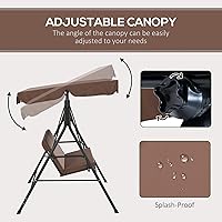 Vista 3 de Outsunny Silla columpio de 3 asientos para patio al aire libre con cojín extraíble, soporte de marco de acero y toldo inclinable ajustable