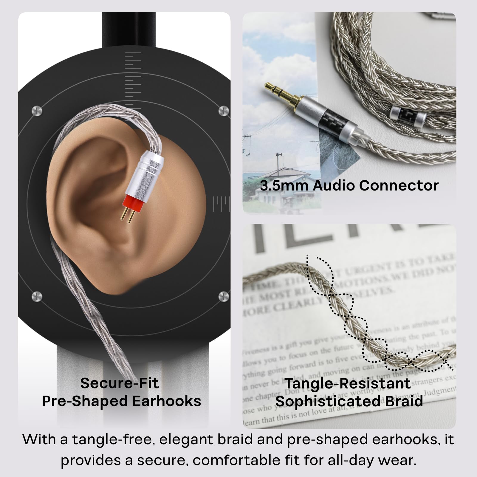 Tripowin Zonie - Cable de monitor intraural de 2 m, cable largo IEM para auriculares, chapado en plata de 16 núcleos, cable de actualización para auriculares con cable HiFi, cable de