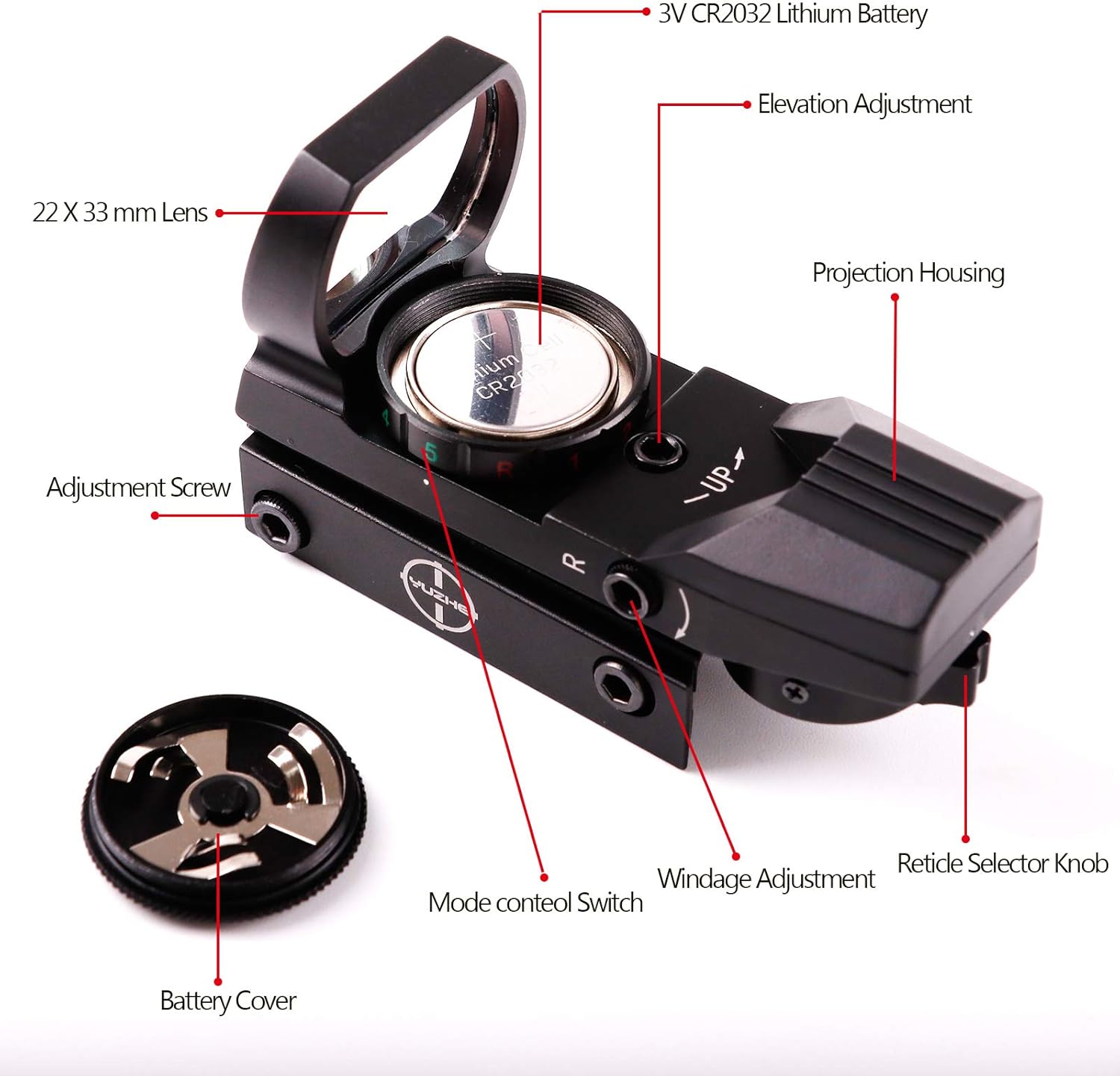 YUZHE Red Green Dot Sight Reflex Sight Rifle Scope 4 Point Mode with 20 mm Free Mount Rails Hunting Sight : Sports & Outdoors