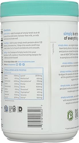 Miniatura 2 de Simply Tera's Proteína de suero orgánica sin lactosa, 12 onzas