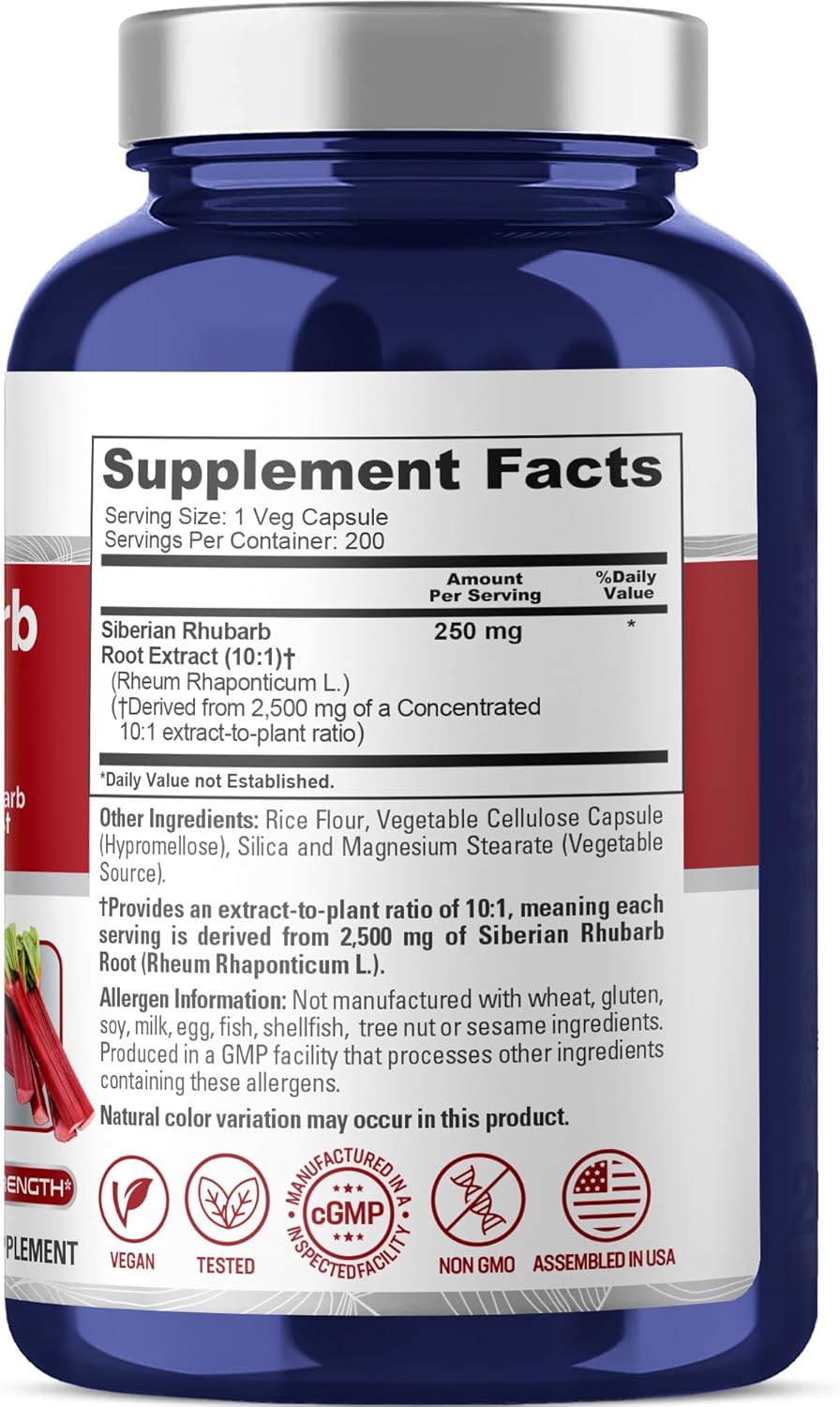 NusaPure Siberian Rhubarb 10:1 Extract, 250 mg Equivalent to 2,500mg - 200 Veggie Capsules (Vegetarian, Non-GMO, Vegan) - Image 2
