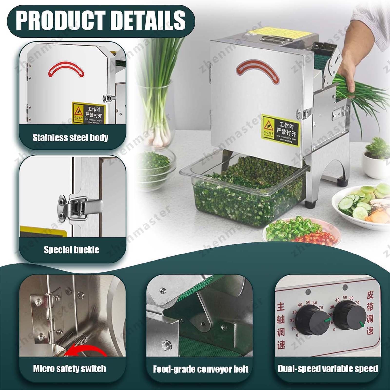 Cutter Verdure Commerciale 300W, Robot Da Cucina Professionale per Cipolle, Porri, Spinaci, Sedano, 150-300kg/h, Spessore 1.5-35mm Regolabile, Cucina Hotel Ristorante