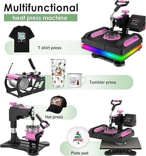 Miniatura 5 de Seeutek Máquina de prensa de calor 5 en 1 Pro de 12 x 15 pulgadas, máquina de prensado digital de camisetas de 360 grados, multifunción por