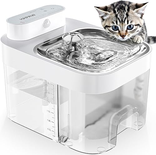 Fuente de agua para gatos, separación de aguas residuales y sin filtro, dispensador de agua para mascotas con tanque de gran capacidad de 101 oz3 L,