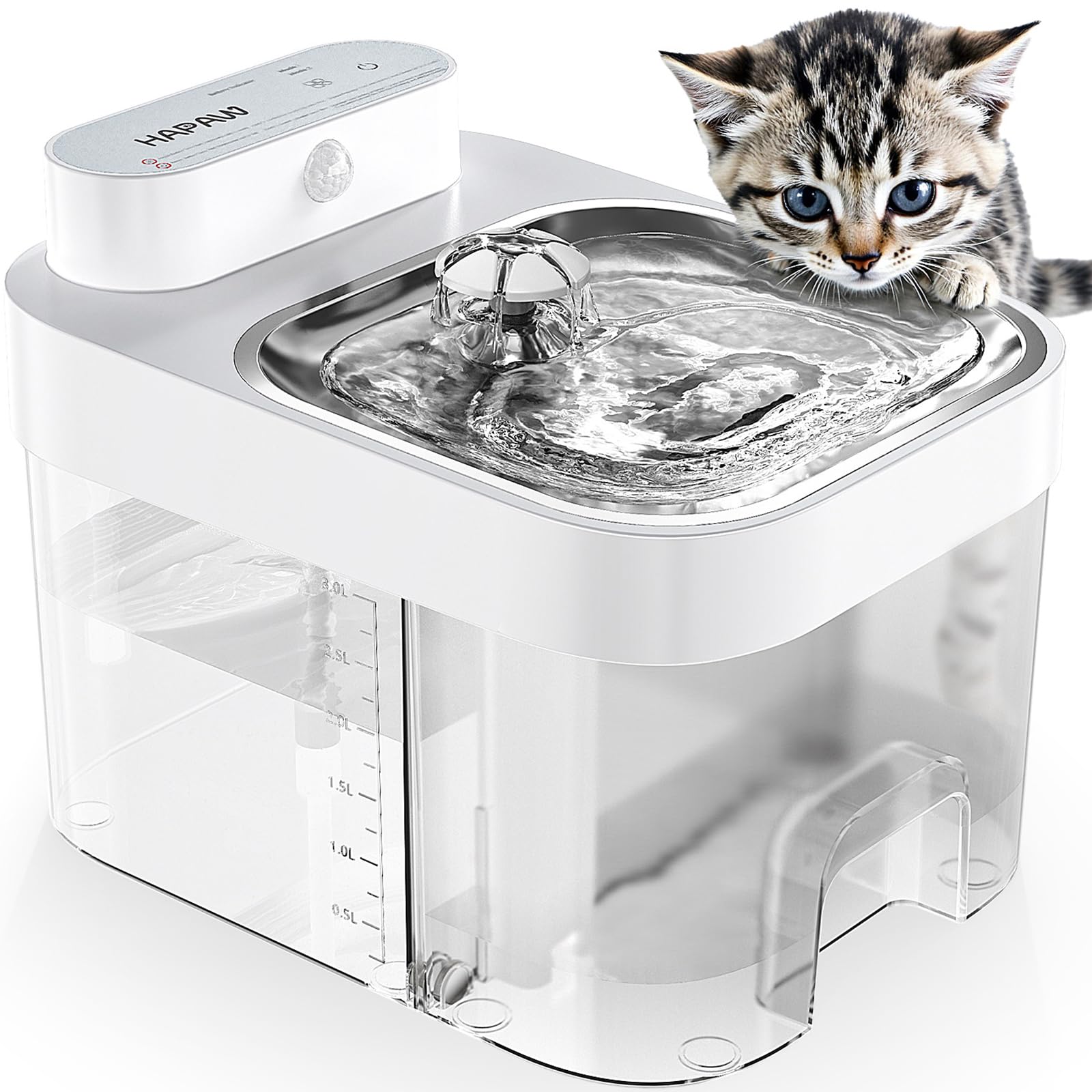 HAPAW Cat Water Fountain, Wastewater Separation & No Filter Cotton, Pet Water Dispenser with 101oz/3L Large Capacity Tank, Wireless Automatic Water Fountains for Cats Indoor Cat Watering Supplies