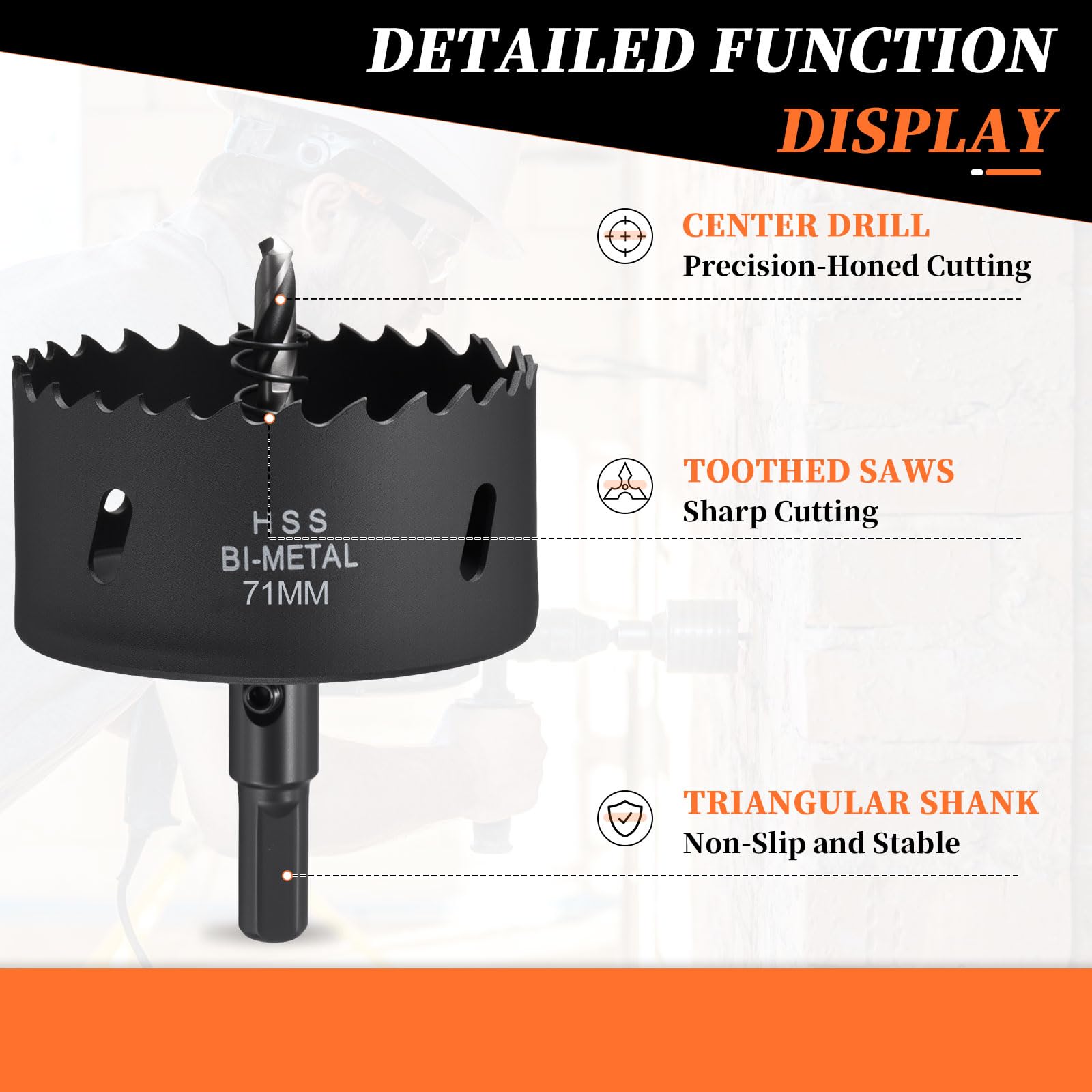 METALLIXITY Bi-Metal Hole Saw 2-51/64", M42 HSS Circular Head 71mm Hole Cutter with Center Drill Bit - Image 3
