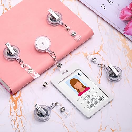 Miniatura 7 de Specialist ID - 150 carretes retráctiles transparentes a granel con clip giratorio de cocodrilo en la parte posterior (transparente)