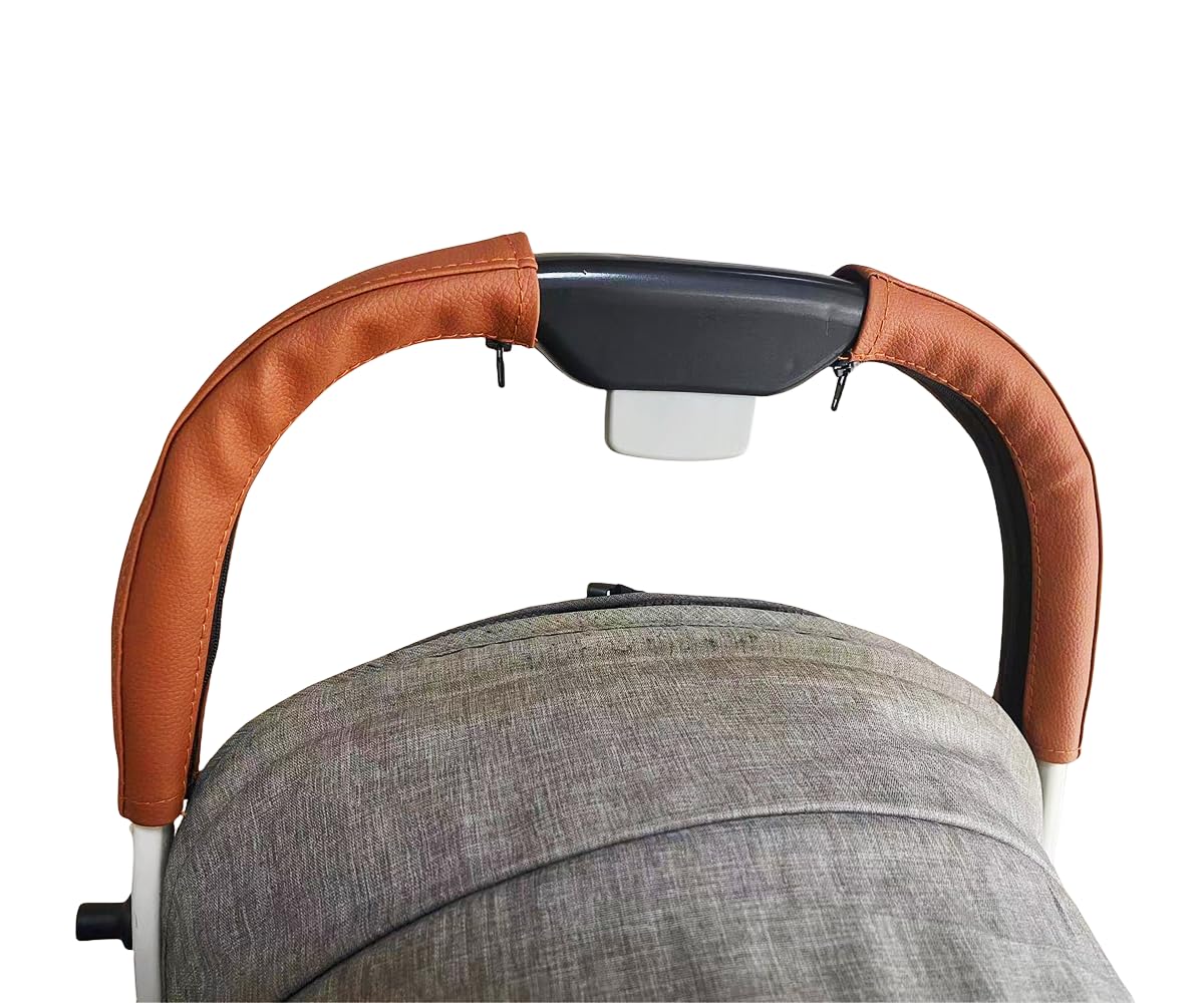 MINILUJIA Soft Smooth Leather Bumper Handlebar Sleeve Protect Case for Baby Stroller Dustproof Protect Cover with Zipper Close One Pair-image-26