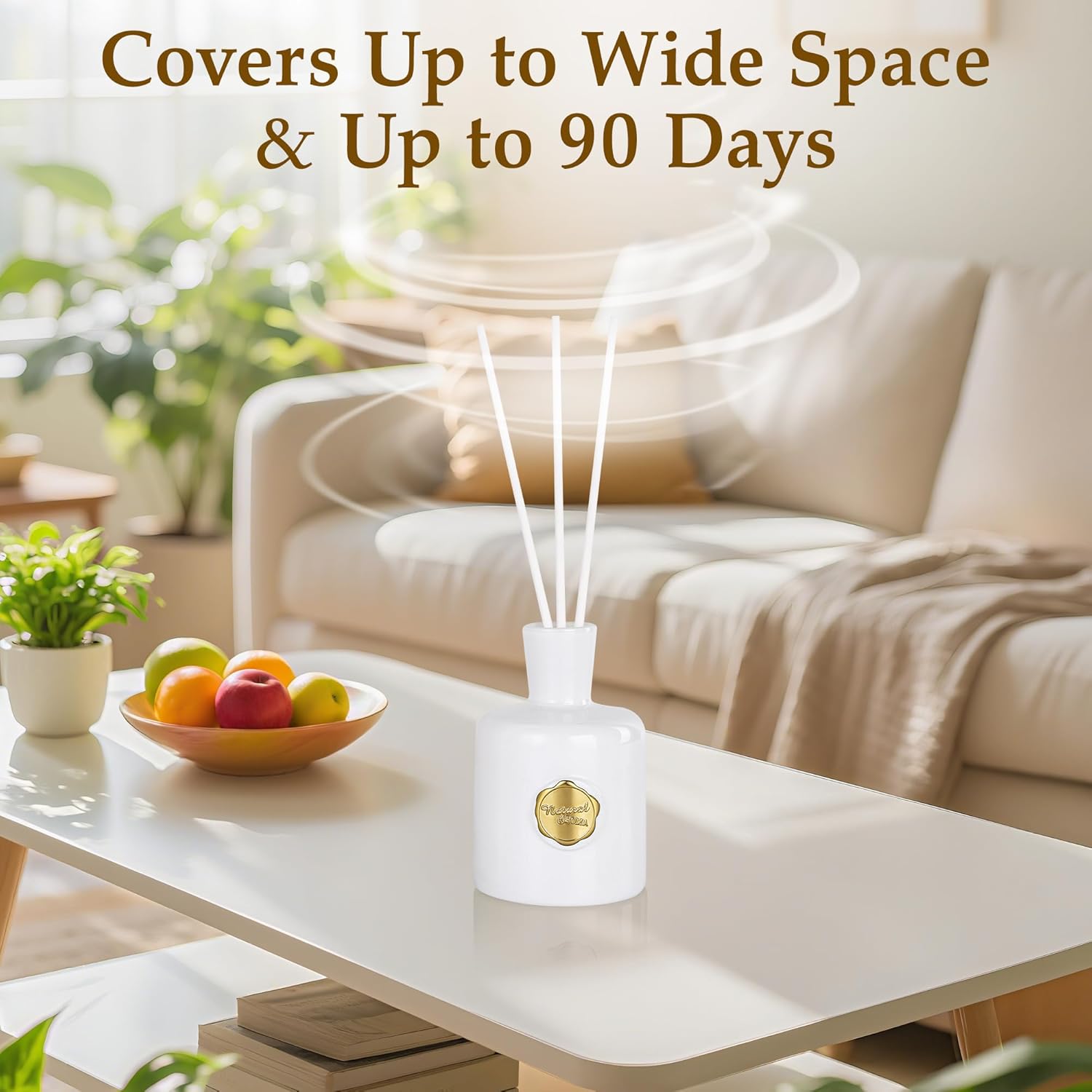 XEPTLE Reed Diffuser Set, 7.04 oz Creamy Gardenia Scent Diffuser with 5 Sticks, Long Lasting Air Freshener, Essential Oil Reed Diffuser, Home Fragrance for Office, Bathroom Shelf Decor, White - Image 4