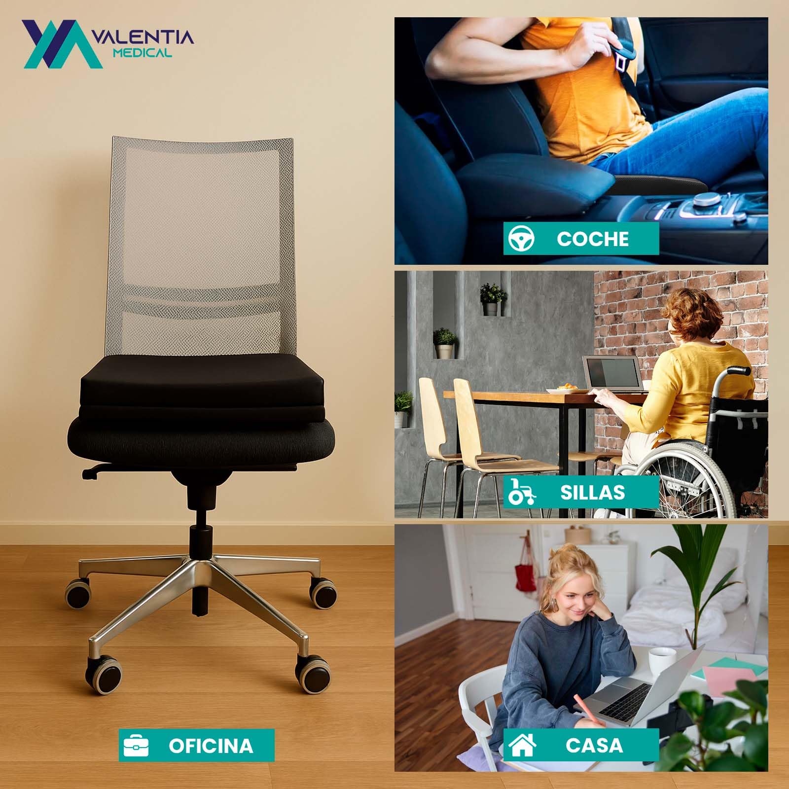 Cojin Antiescaras Viscoelastico Impermeable para Silla Ruedas con Funda Lavable Antigoteo Alivio Dolor Coxis Lumbar Ortopedico Ergonomico Oficina Coche Ancianos Incontinencia