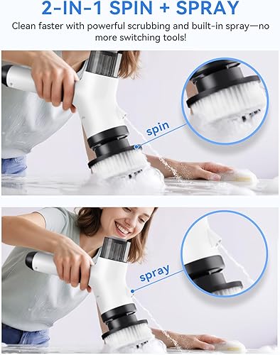 Miniatura 2 de Limpiador giratorio eléctrico de alta calidad, IPX7 impermeable con spray de espuma, cepillo de ducha y bañera de alta resistencia para baño, 300380