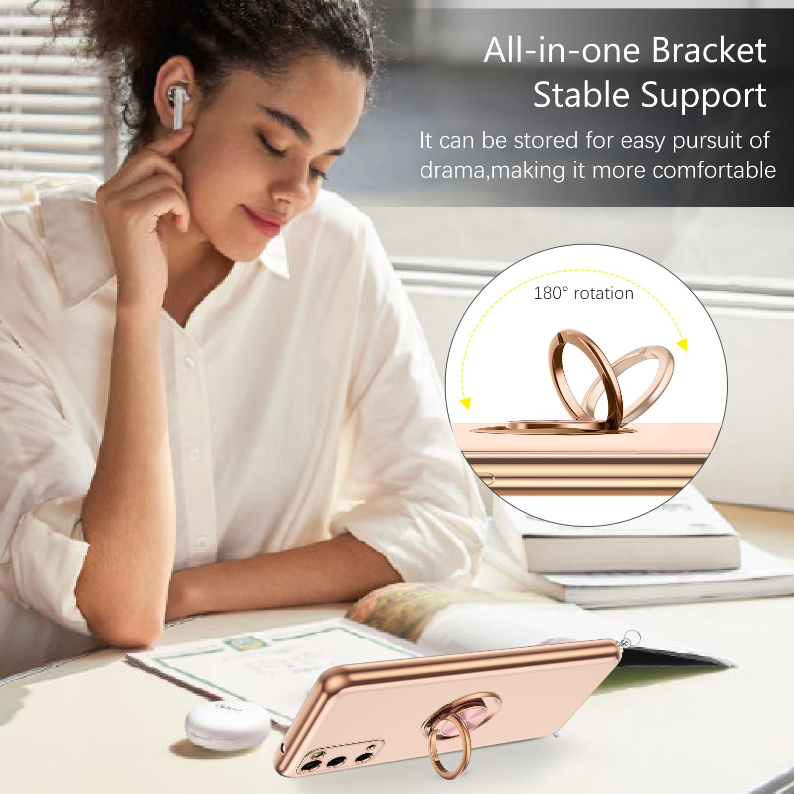 GUAGUA IPhone 13 Hülle Mit 360° Ring & Ständer – Magnetisch, Stoßfest, TPU, Schwarz/gold, Für 6,1 Zoll