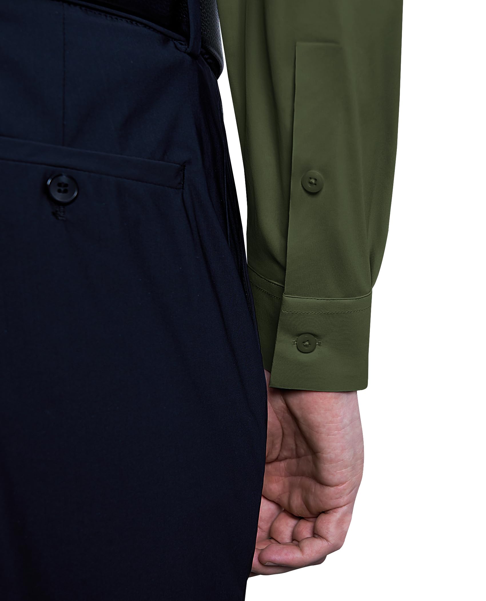 DEMEANOR Camisa elástica de manga larga para hombre, ajustada, para trabajo y tiempo libre, sin necesidad de planchado