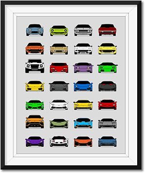 Custom Car Posters Handmade Poster compatible with Lamborghini Generations Print of Lambo Miura, Countach, Diablo, Aventador, Gallardo, Murcielago, Huracan, Urus - Multi, 8x10 Satin Print