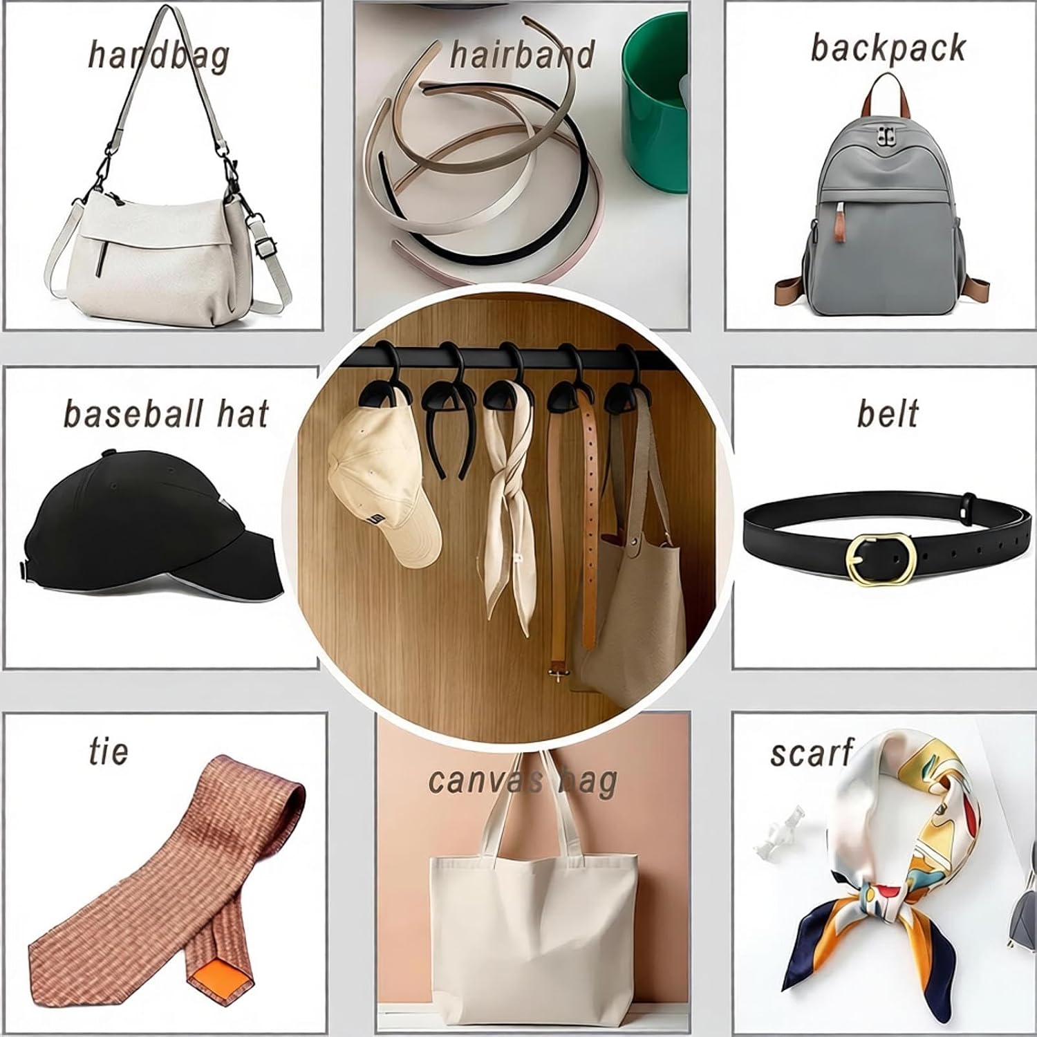 5 Pack Bag Hangers, Purse Hanger, Bag Hanger Closet and Hanging Bags Handbags Belts, Multiple Units Can Be Used in Series (Black) image 5
